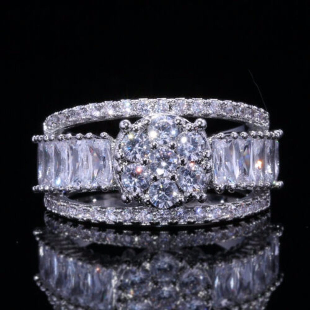 New 925 Silver Wedding Engagement Sapphire Ring
